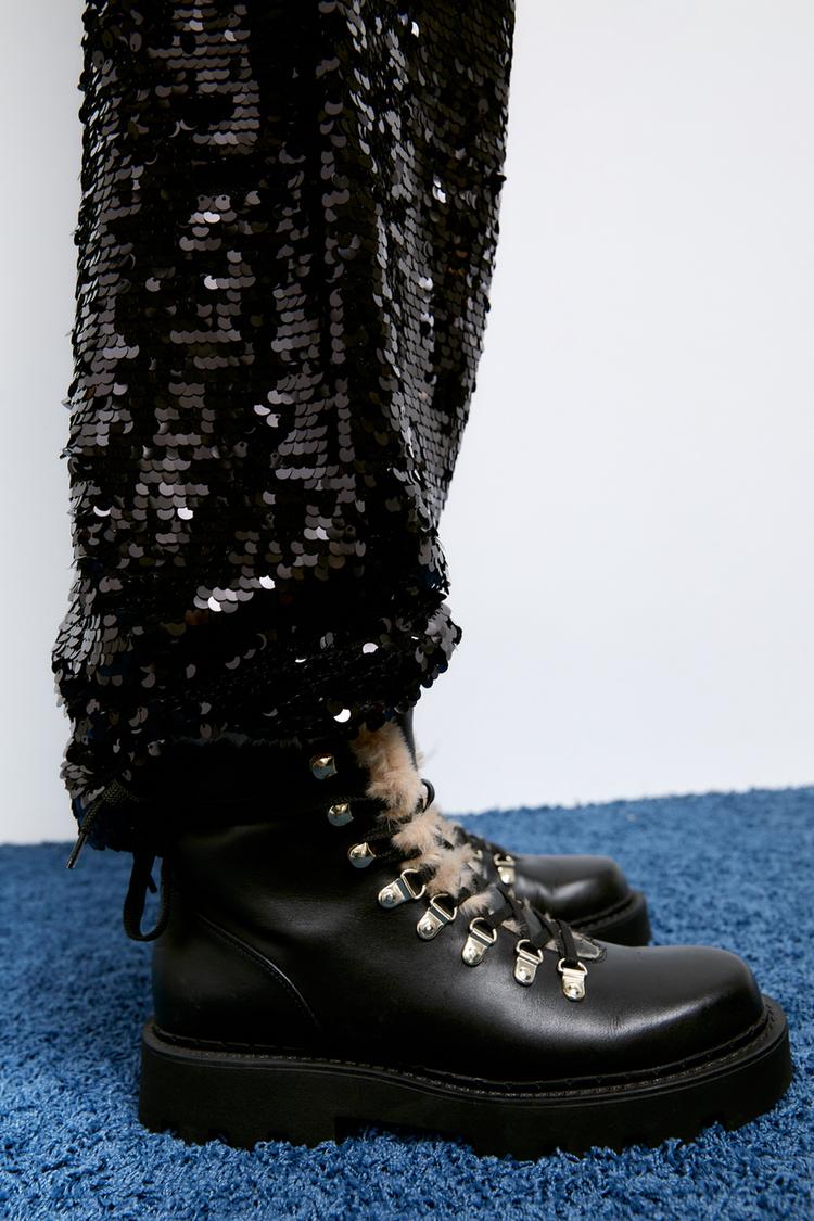 LEATHER MOUNTAIN BOOTS Black ZARA Spain